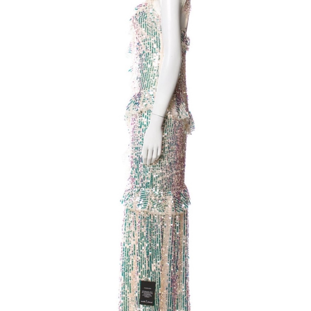 Needle & Thread Sequin Dress in Green and Cream - Picture 3 of 5
